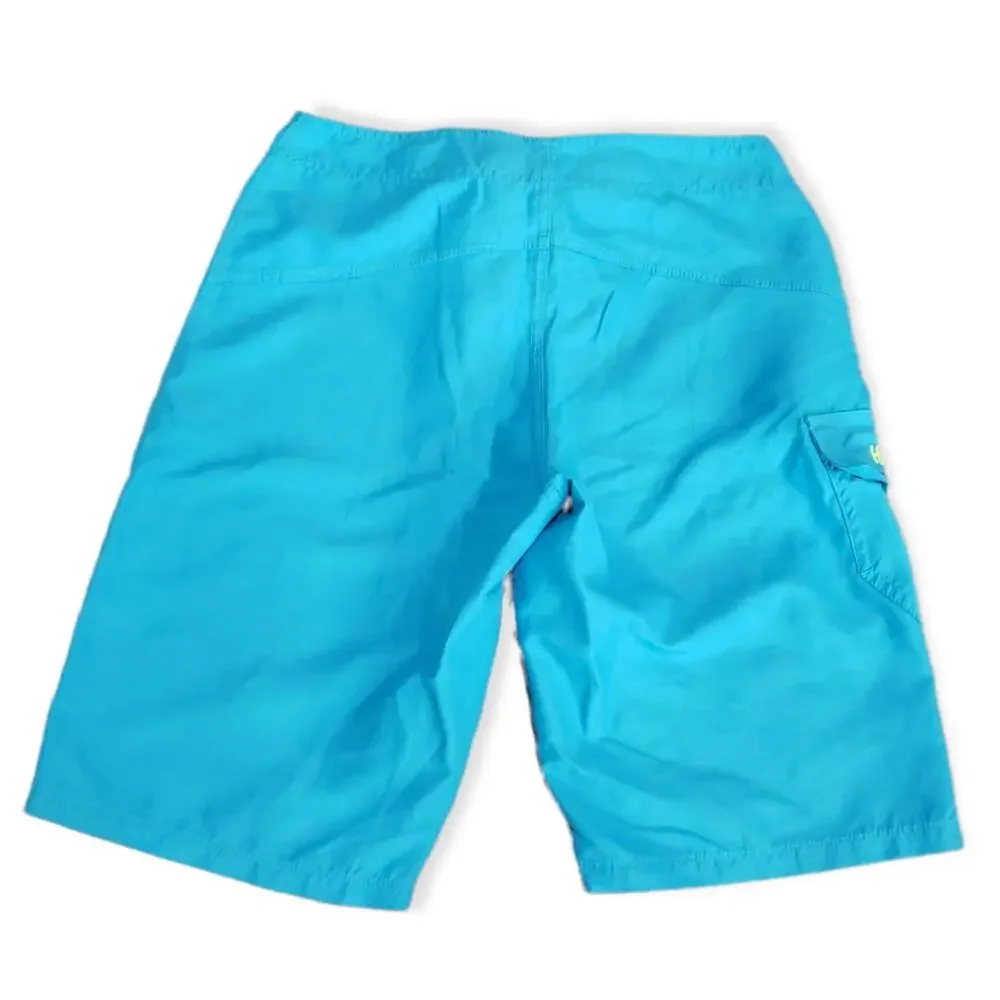 Hurley Bright Neon Blue Yellow String Tie Board Shorts - Swimming Trunks